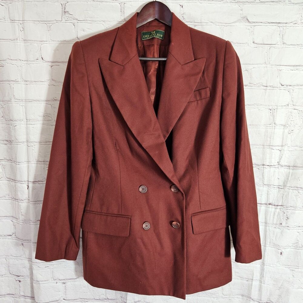 Embassy Row Vintage 90s Womens Double Breasted Wool Blazer Jacket Red Size 8